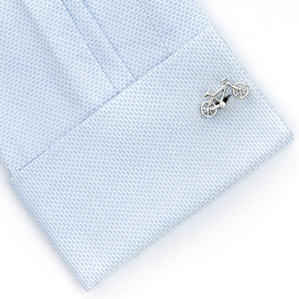 Silver Racing Bike Bicycle Cufflinks