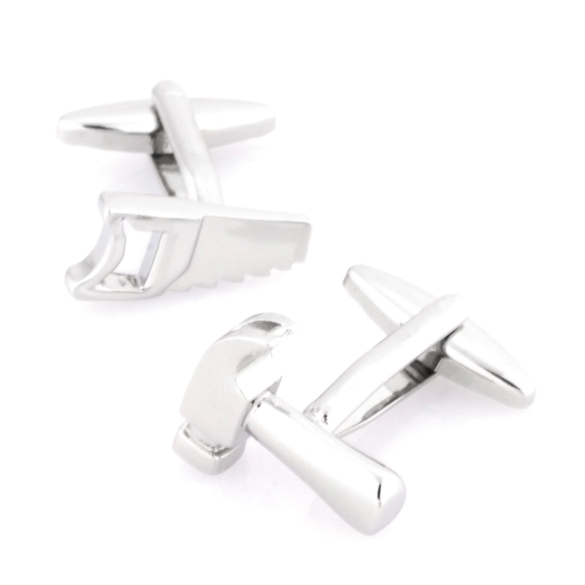 Handyman Hammer & Saw Silver Cufflinks