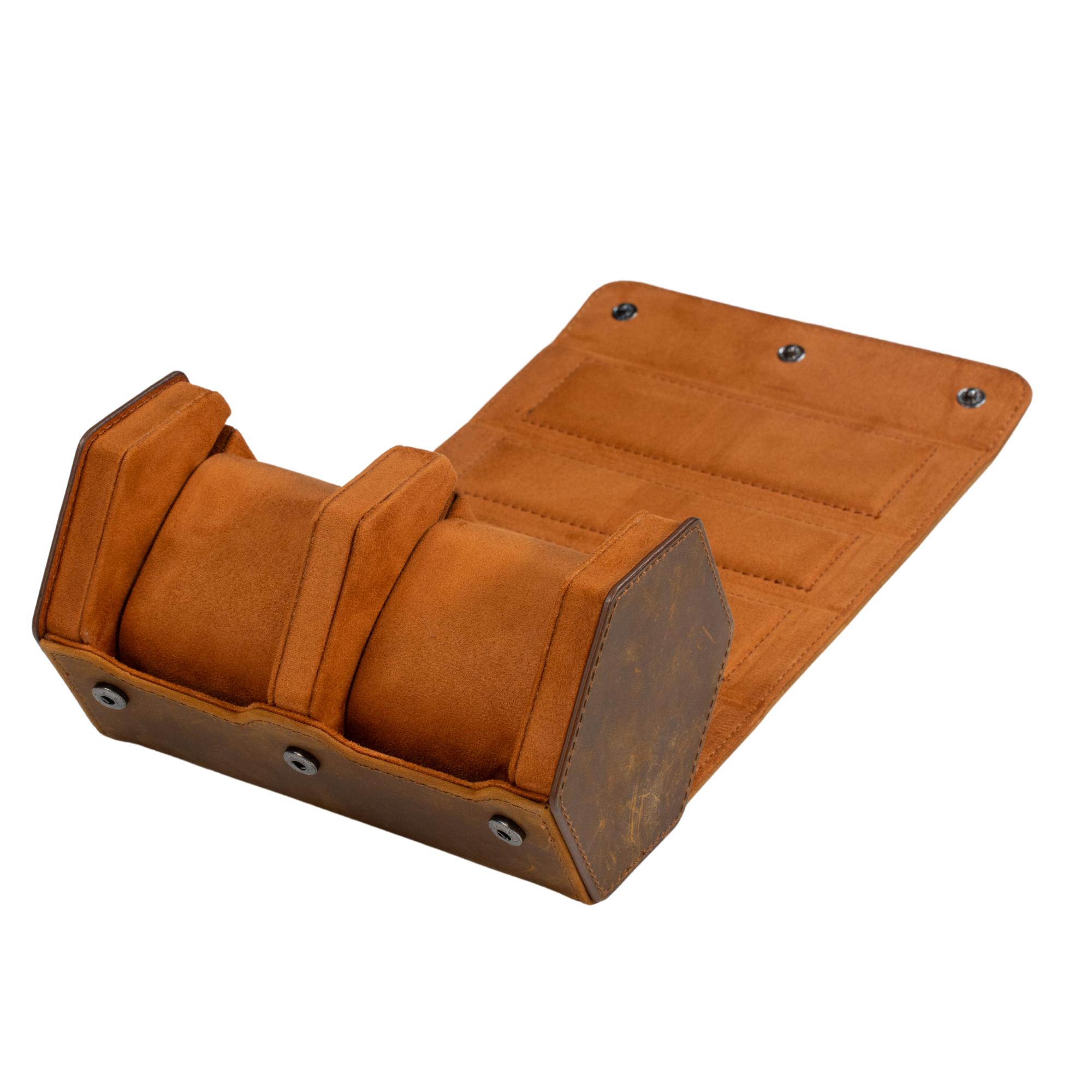 B-Ware – Hex-Leder-Uhrenrolle, 2 Fächer, Sattelleder/Braun