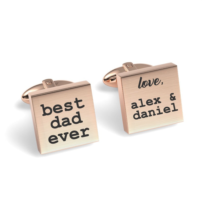 Best Dad Ever with Love Engraved Square Cufflinks