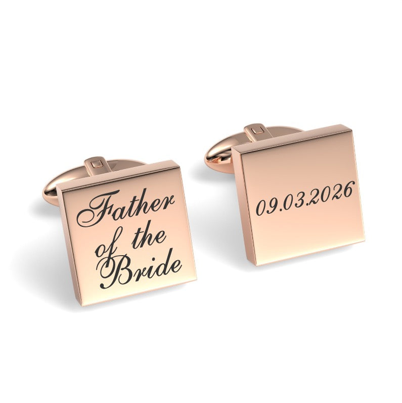 Father of the Bride Wedding Date Engraved Square Cufflinks