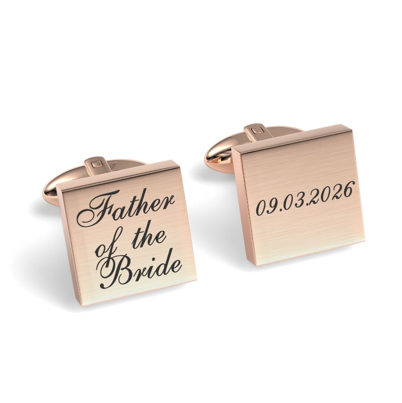 Father of the Bride Wedding Date Engraved Square Cufflinks