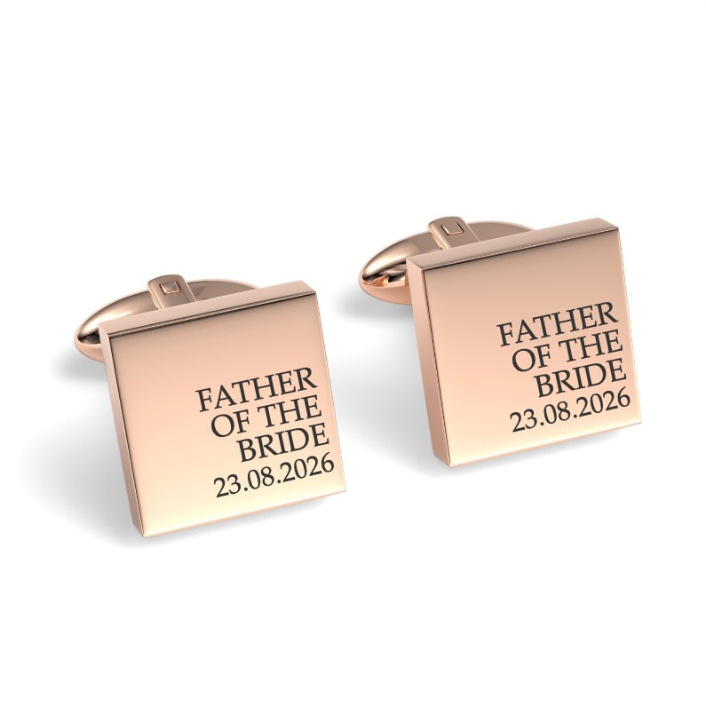 Father of the Bride & Date Engraved Wedding Square Cufflinks