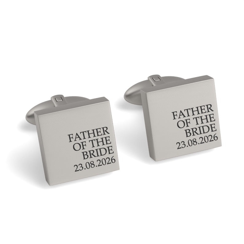 Father of the Bride & Date Engraved Wedding Square Cufflinks