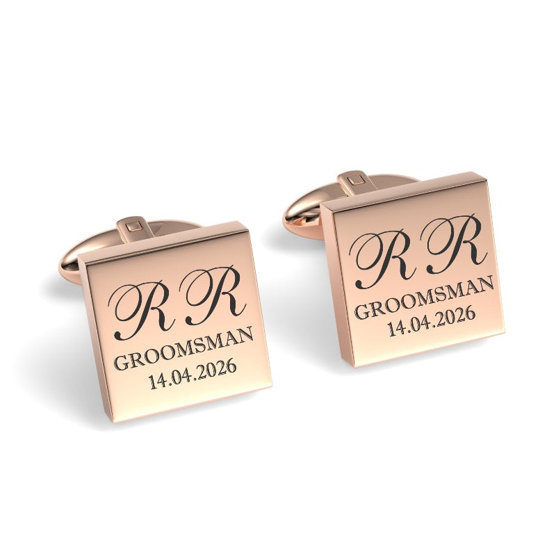 Initials with Wedding Role + Date Engraved Cufflinks