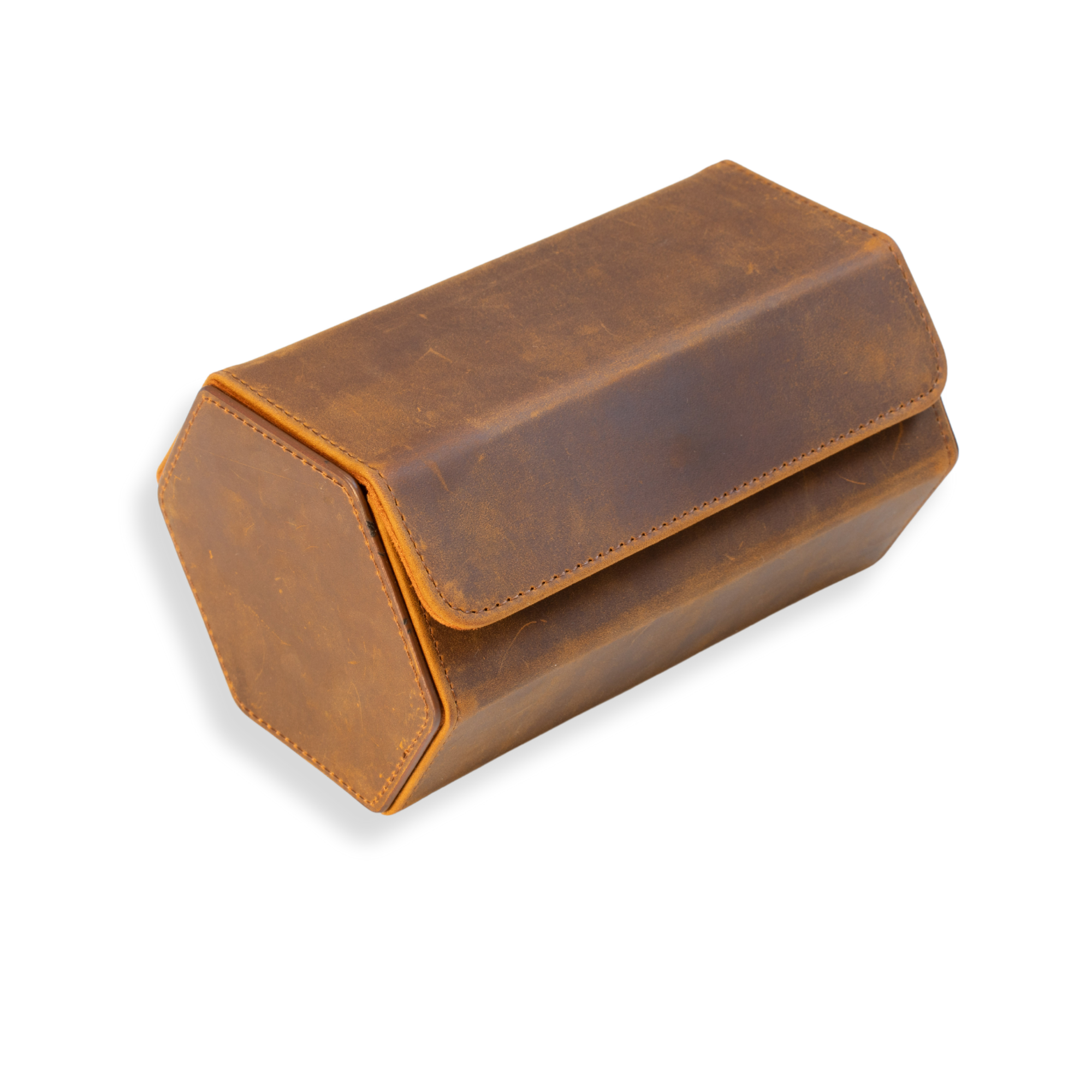 B-Ware – Hex-Leder-Uhrenrolle, 2 Fächer, Sattelleder/Braun
