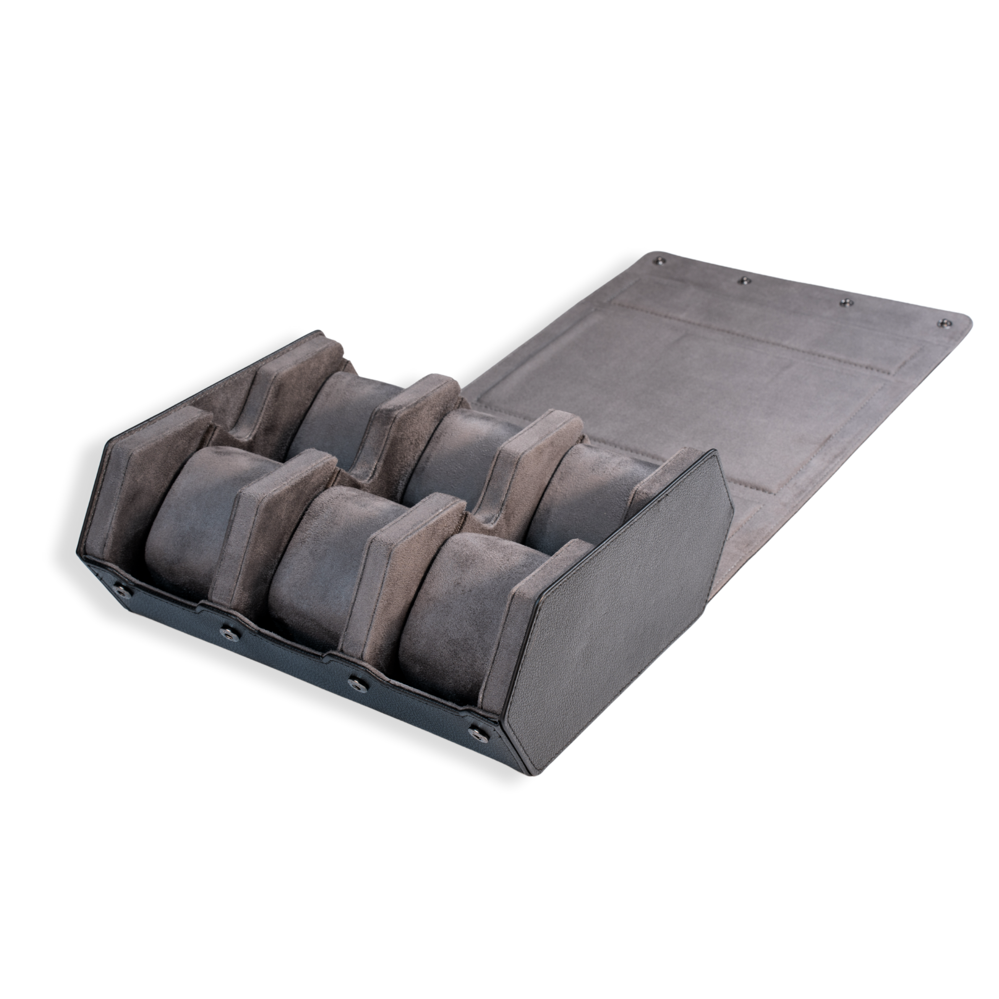 Seconds - Hex Leather Watch Roll 6 Slots in Black/Charcoal