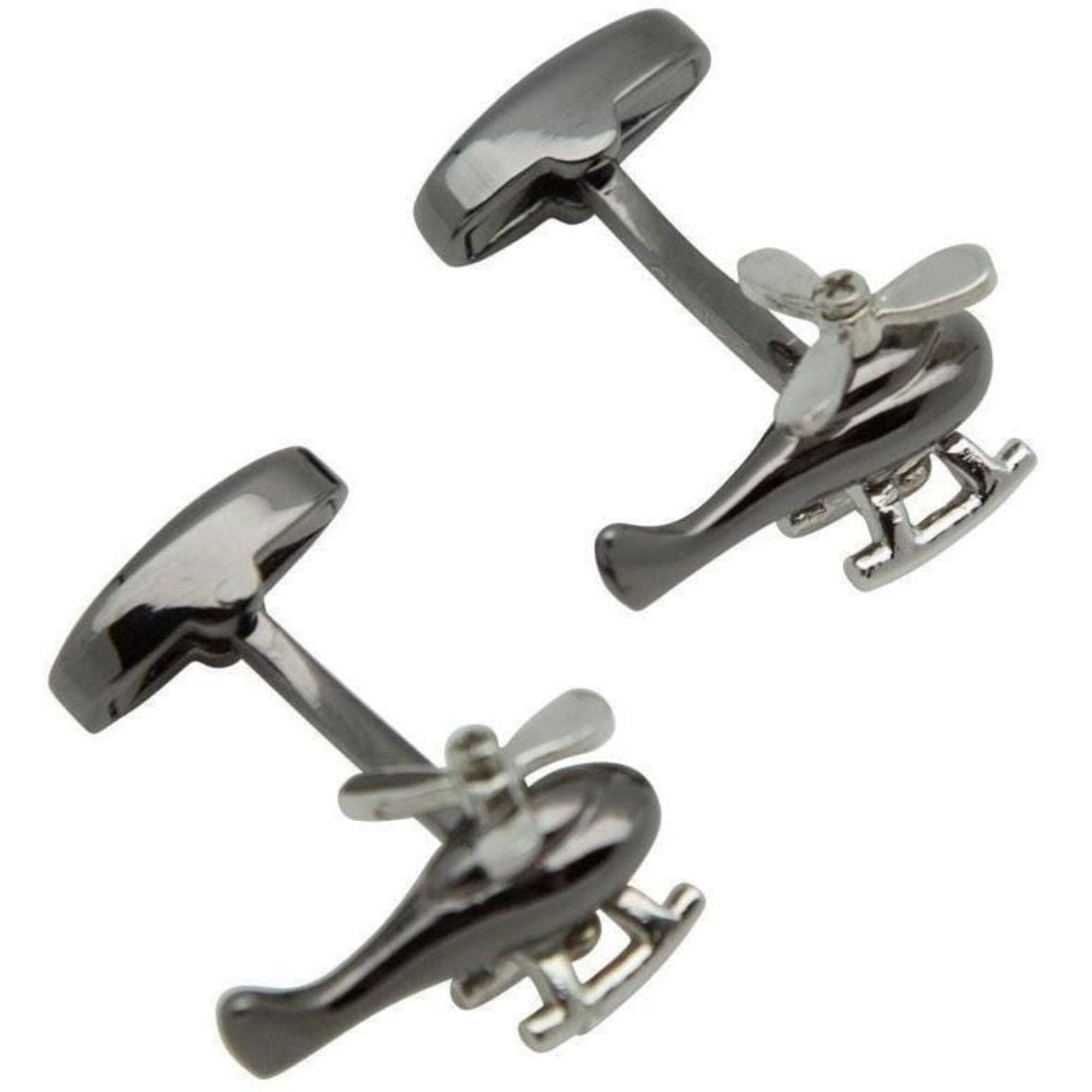 Gunmetal and Silver Helicopter Cufflinks Novelty Cufflinks Clinks Australia