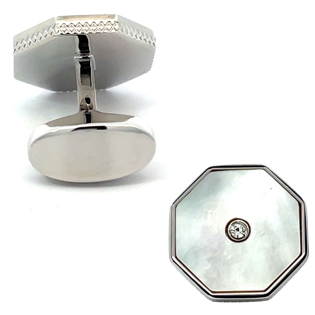 Mother of Pearl with Crystal in Silver Cufflinks