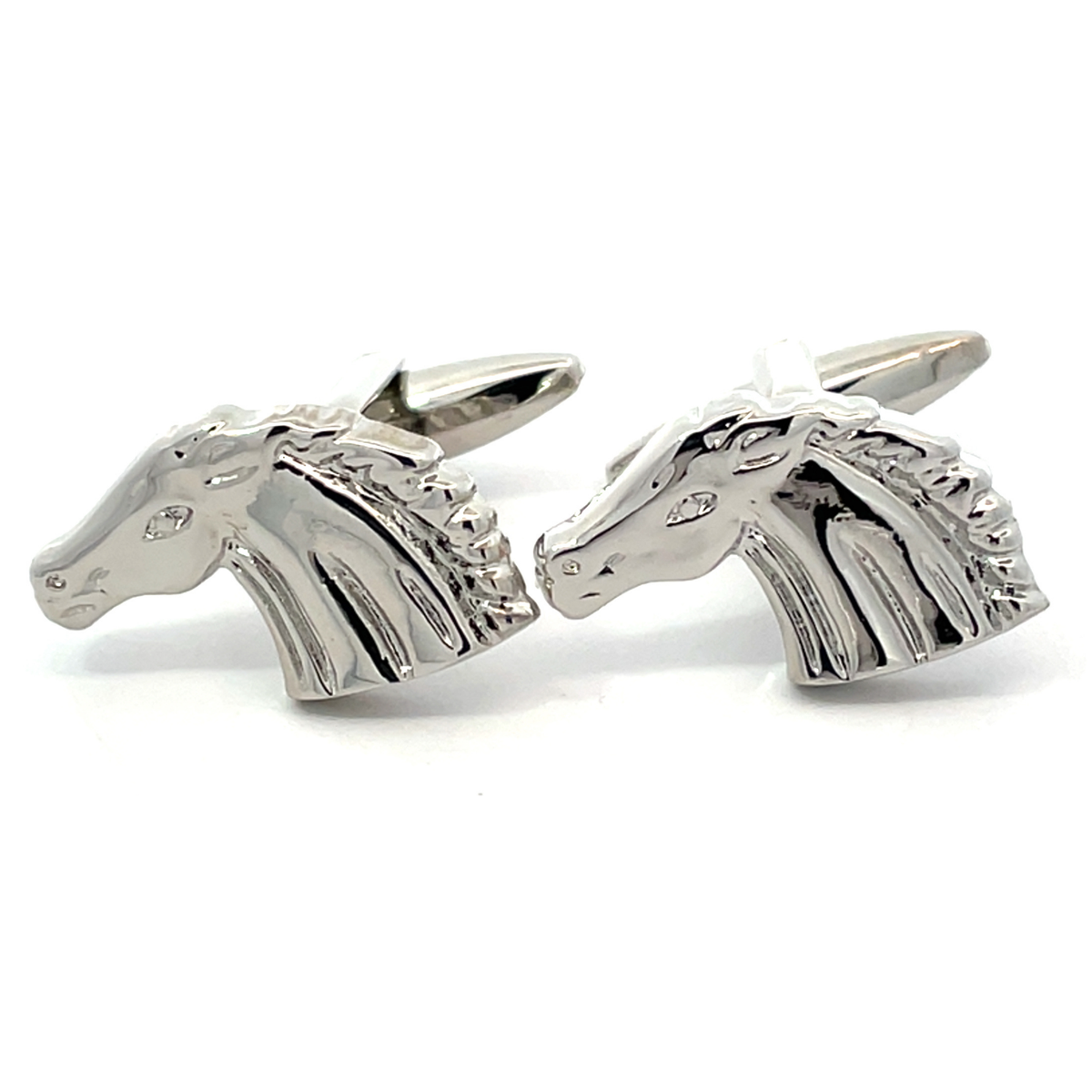 Shiny Silver Horse Head Cufflinks