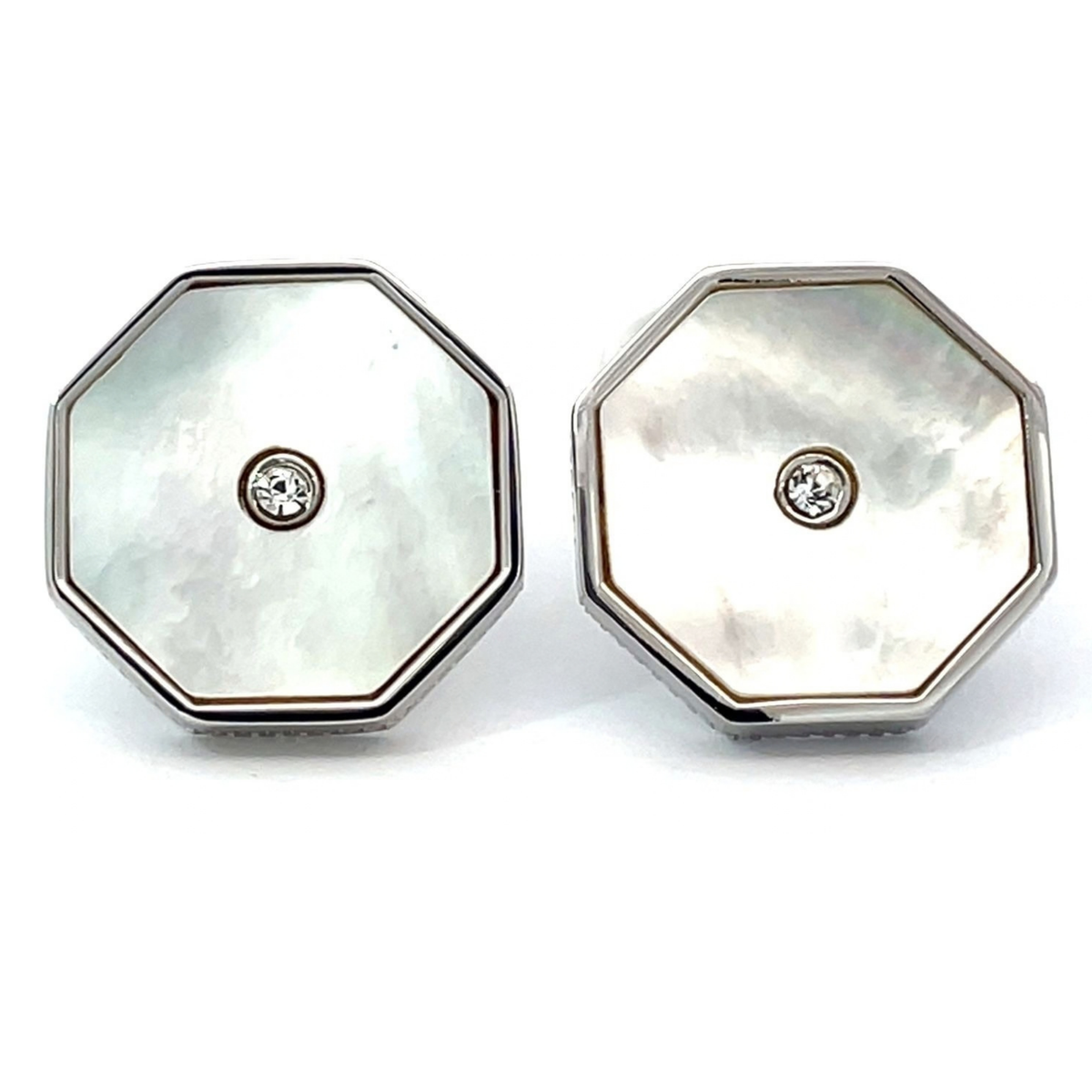 Mother of Pearl with Crystal in Silver Cufflinks