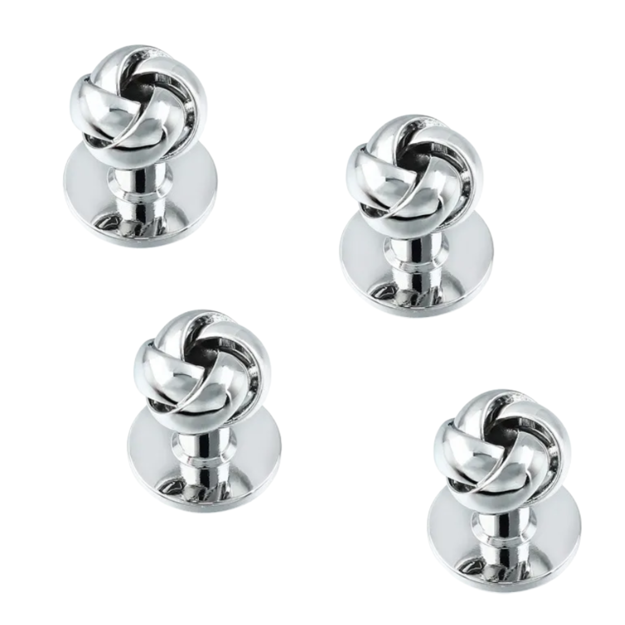 Glänzendes Silber Twist-Knoten Manschettenknöpfe- und Frackknopf-Set