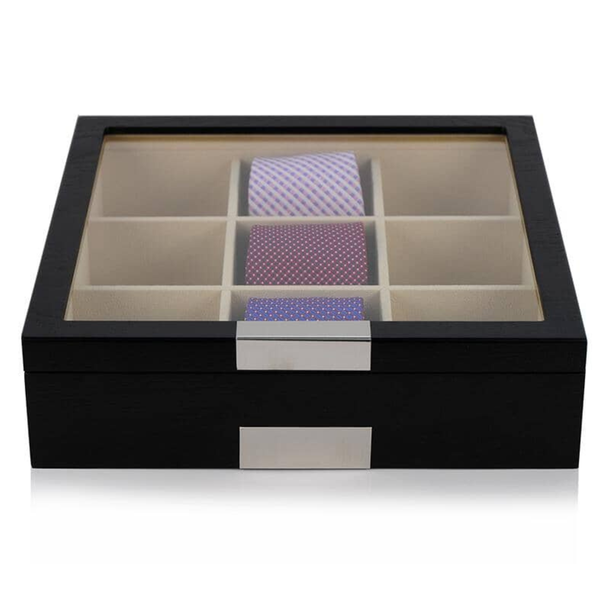 B-Ware – Schwarze Krawattenbox aus Holz für 9 Krawatten (A)
