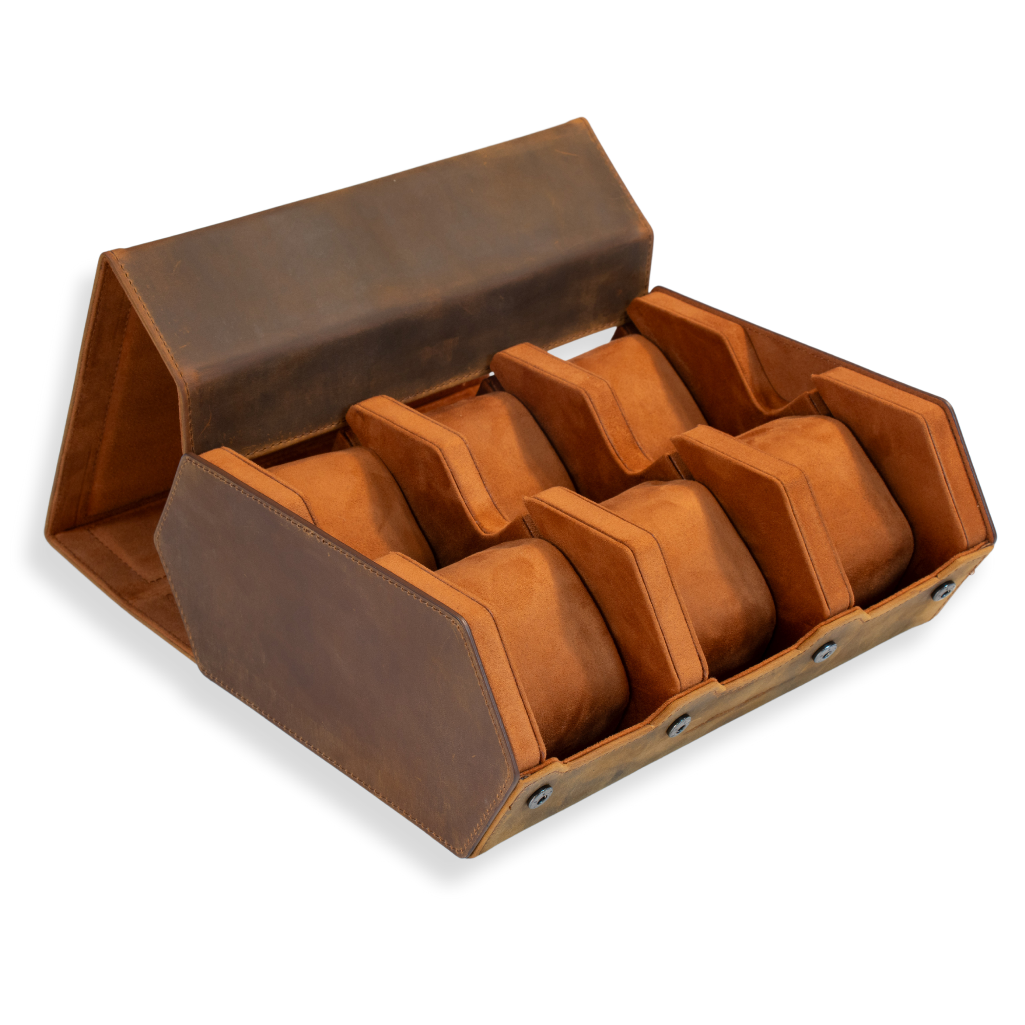 B-Ware – Hex-Leder-Uhrenrolle, 6 Fächer, Sattelleder/Braun