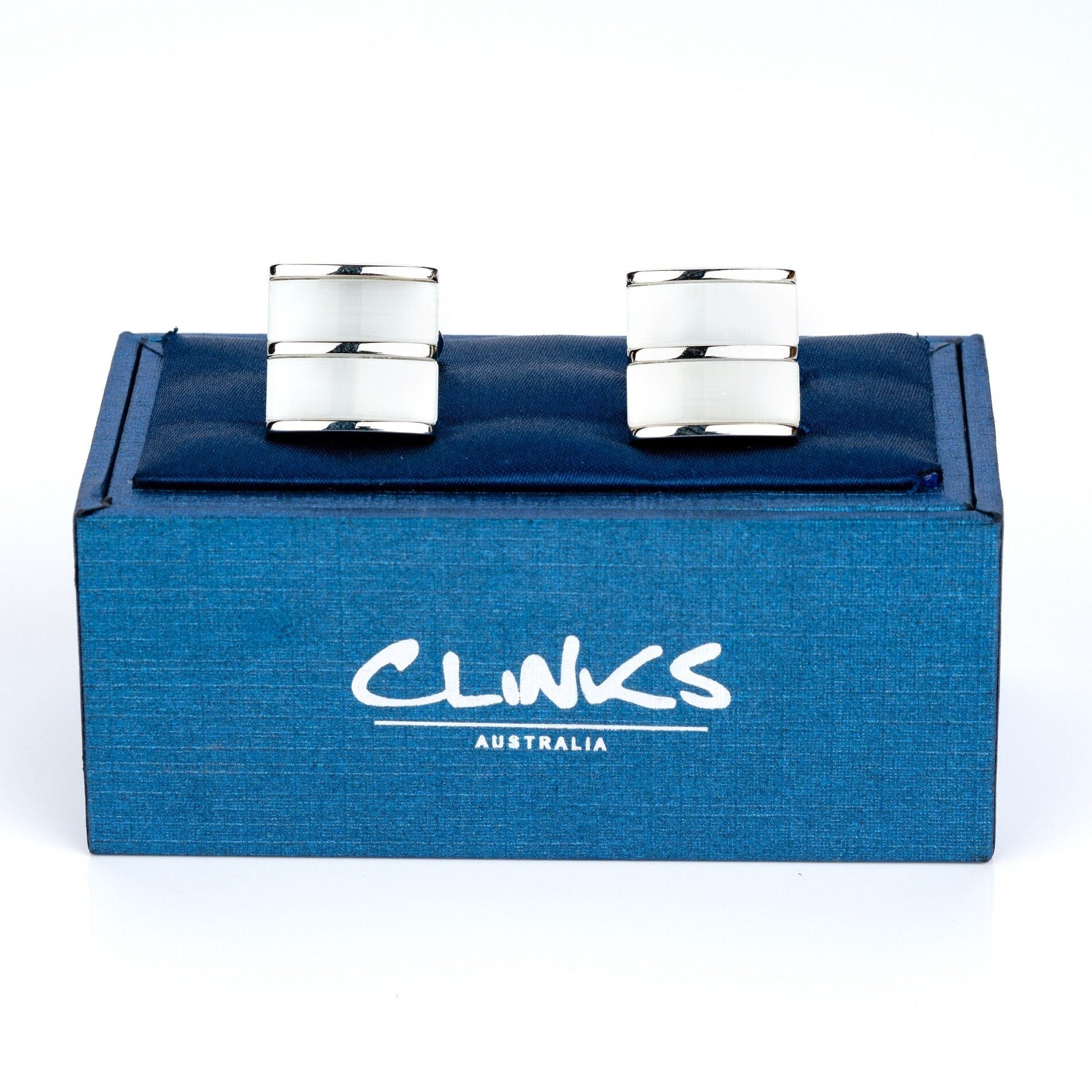 Dual White Ice Cateye Silver Cufflinks Classic & Modern Cufflinks Clinks Australia