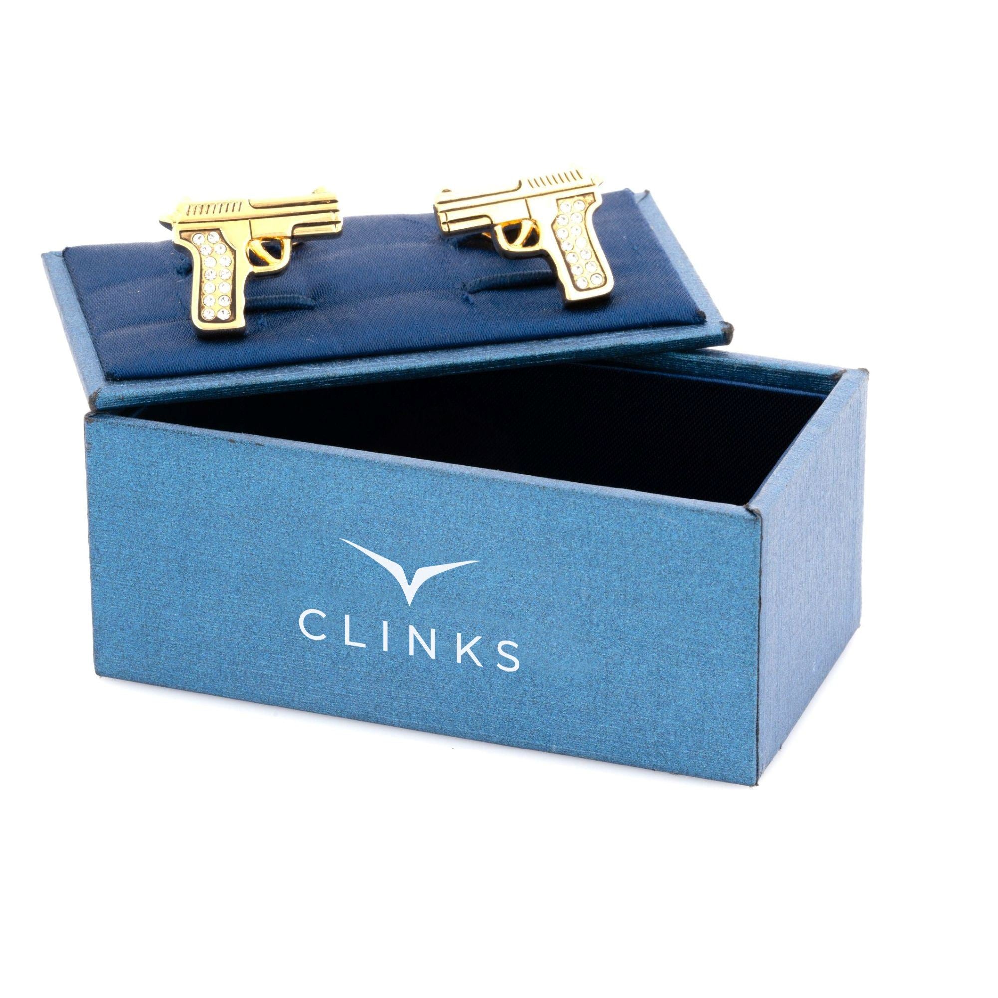 Gold Crystal 9mm Hand Gun Cufflinks Novelty Cufflinks Clinks Australia