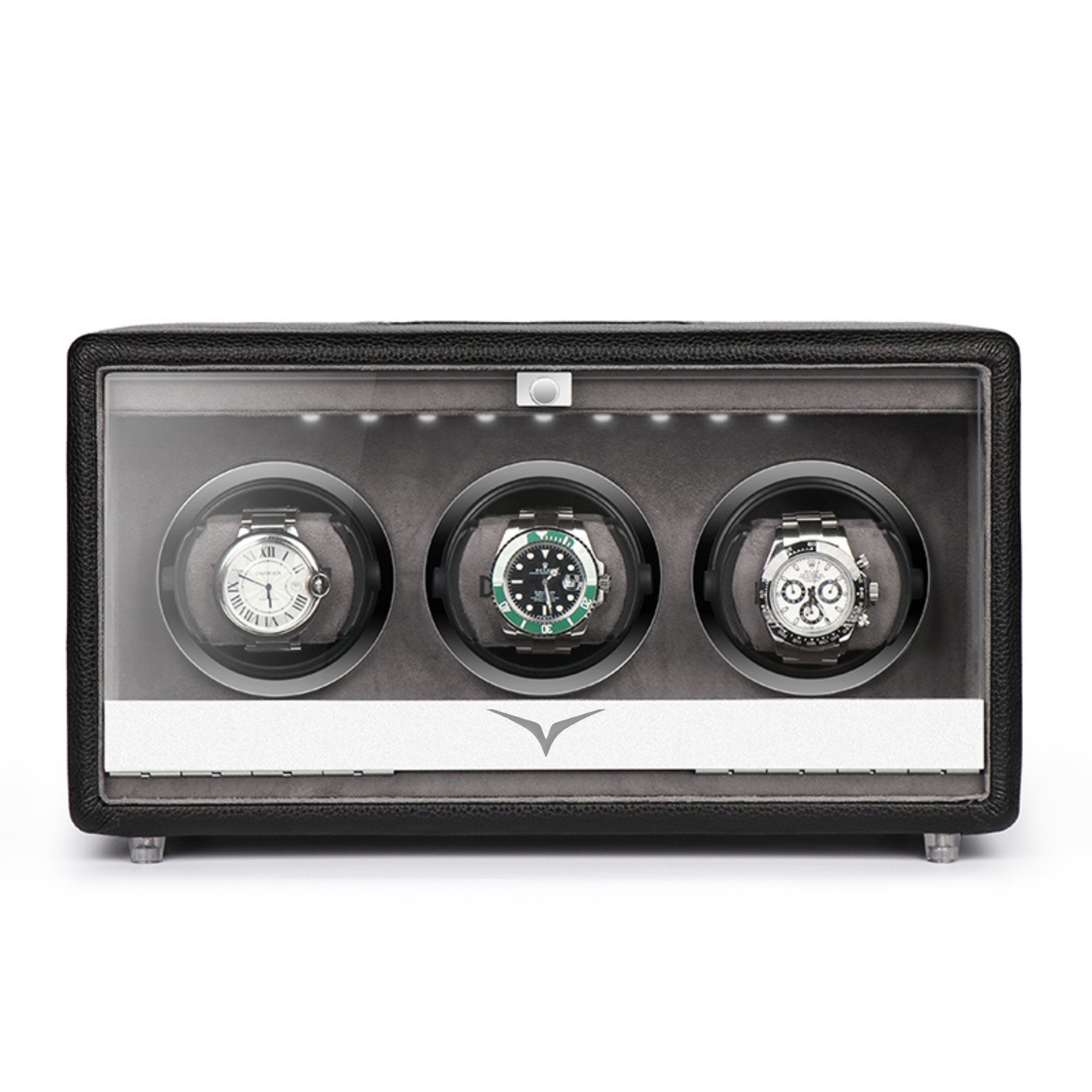 Evandale Watch Winder for 3 Watches in Black Leather