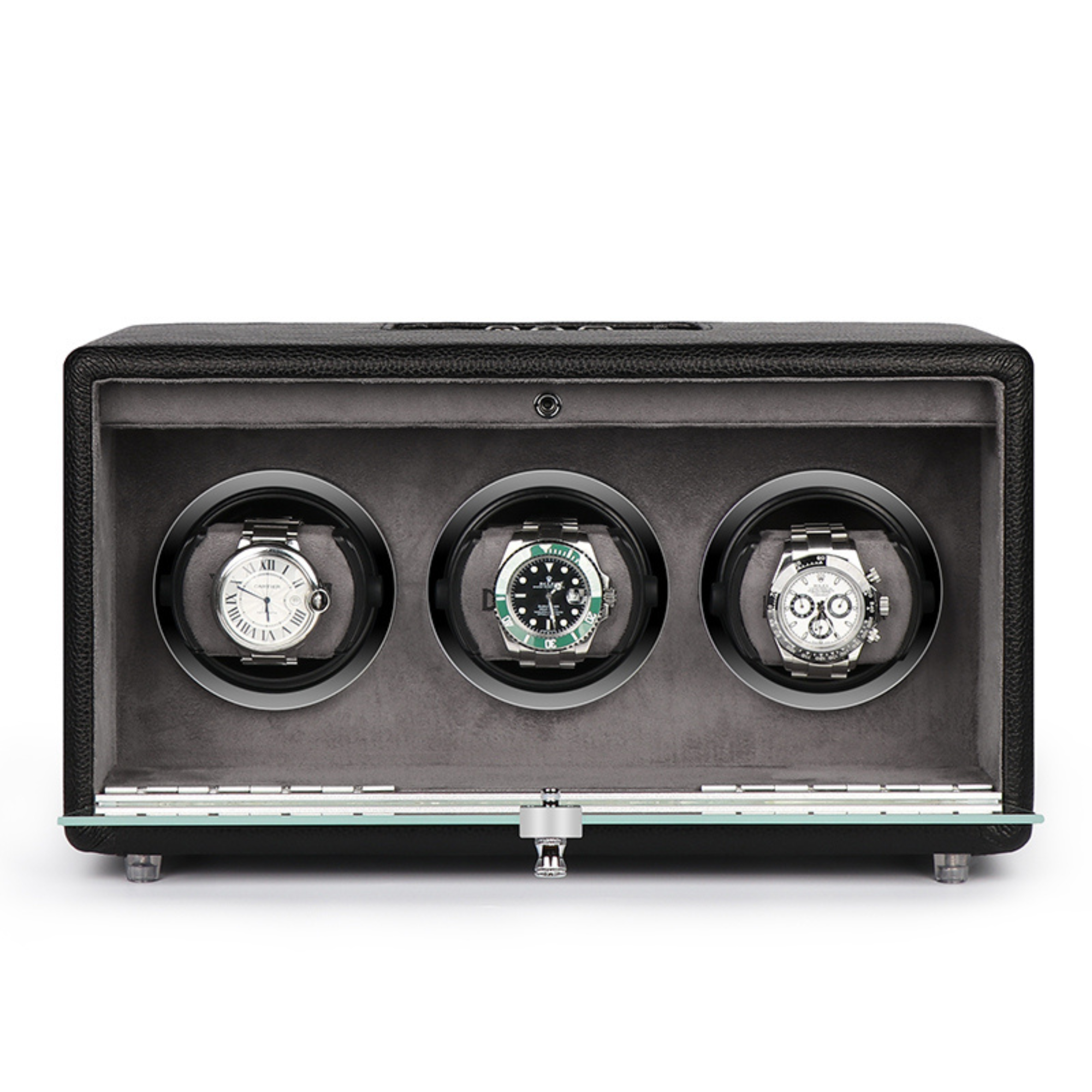 Evandale Watch Winder for 3 Watches in Black Leather