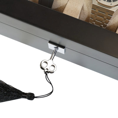 4 Slot Black Wooden Watch Box with Cream Interior