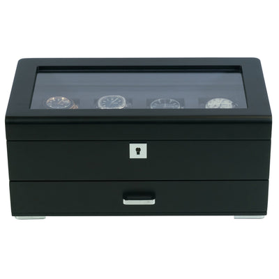 4 Slots Wooden Watch Box with Charcoal Interior and Drawer