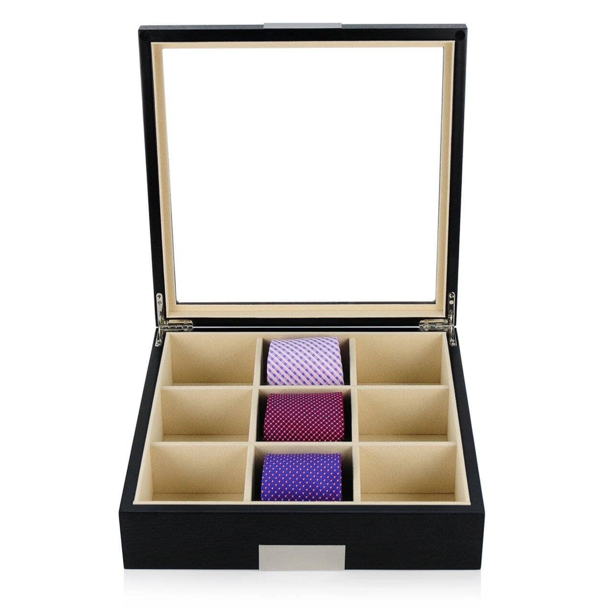 B-Ware – Schwarze Krawattenbox aus Holz für 9 Krawatten (A)