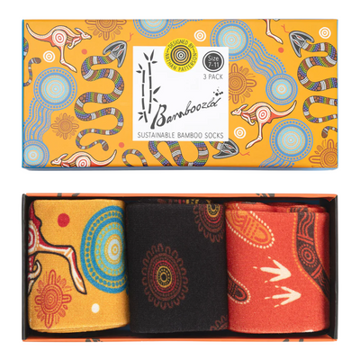 Mens Native Australian Dreamtime 3pk Gift Set Bamboo Socks