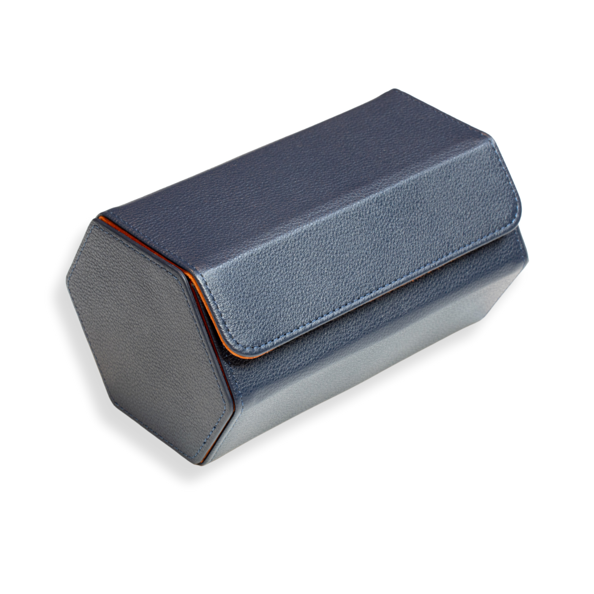 B-Ware – Hex-Leder-Uhrenrolle, 2 Fächer, Marineblau/Orange