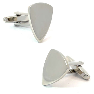 Plain Shield Rhodium Engravable Cufflinks