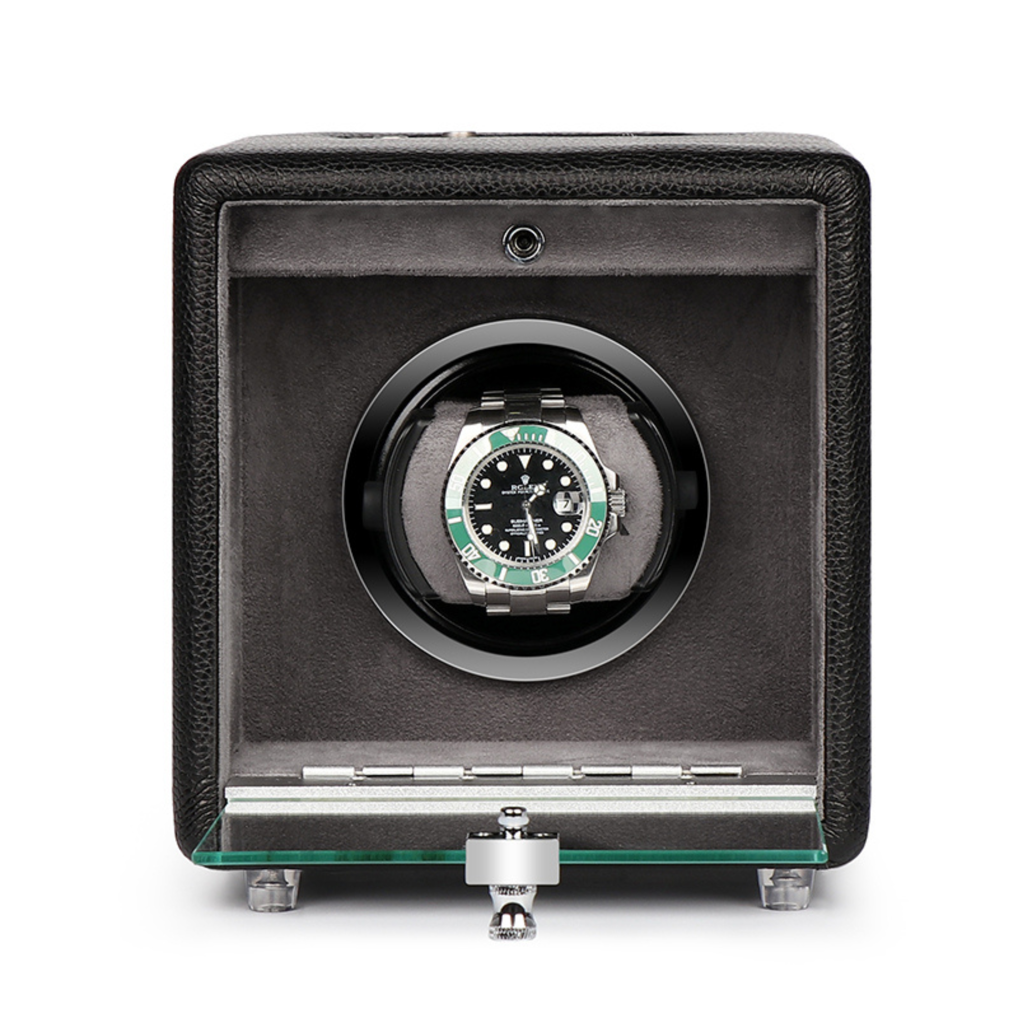 Evandale Single Watch Winder in Black Vegan Leather