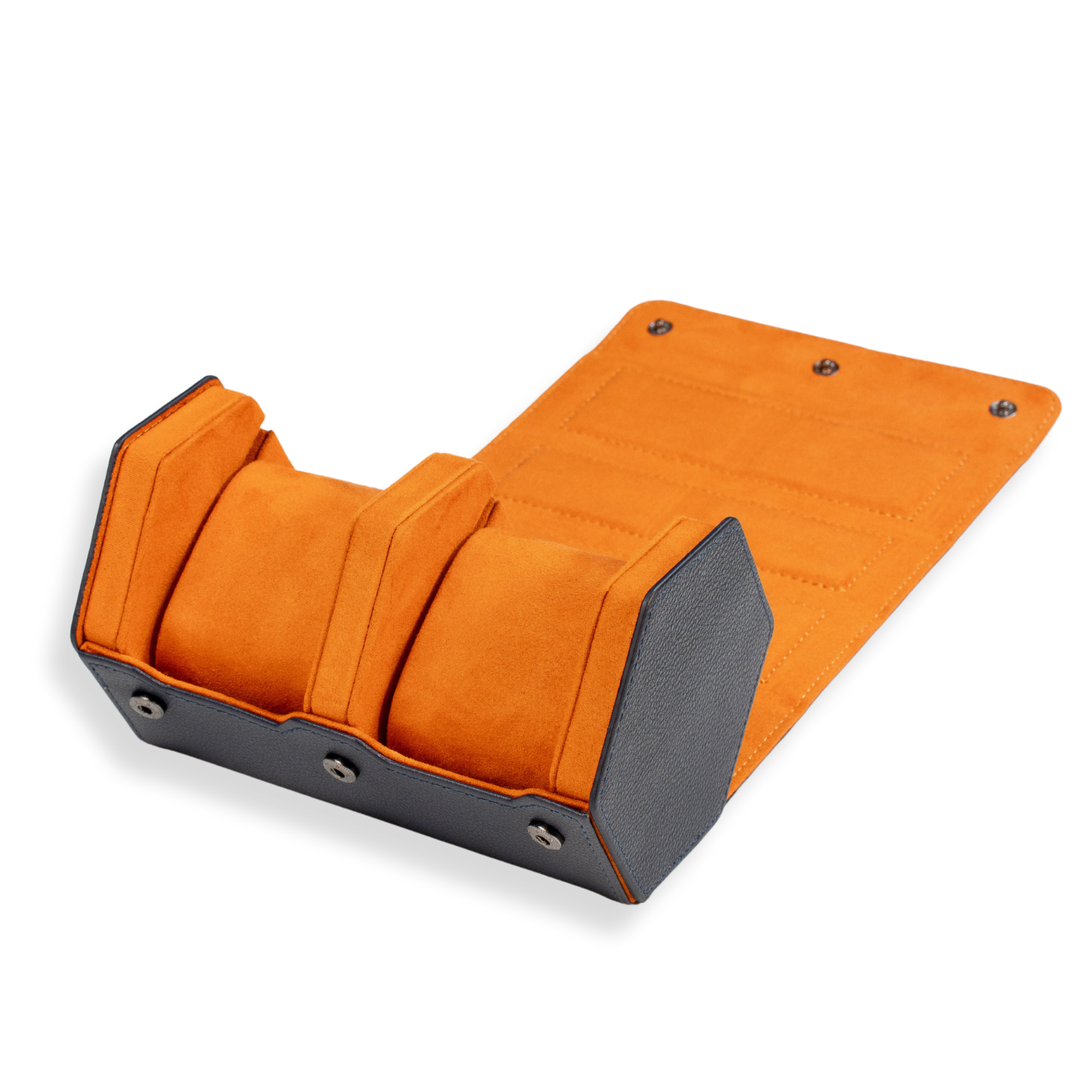 B-Ware – Hex-Leder-Uhrenrolle, 2 Fächer, Marineblau/Orange