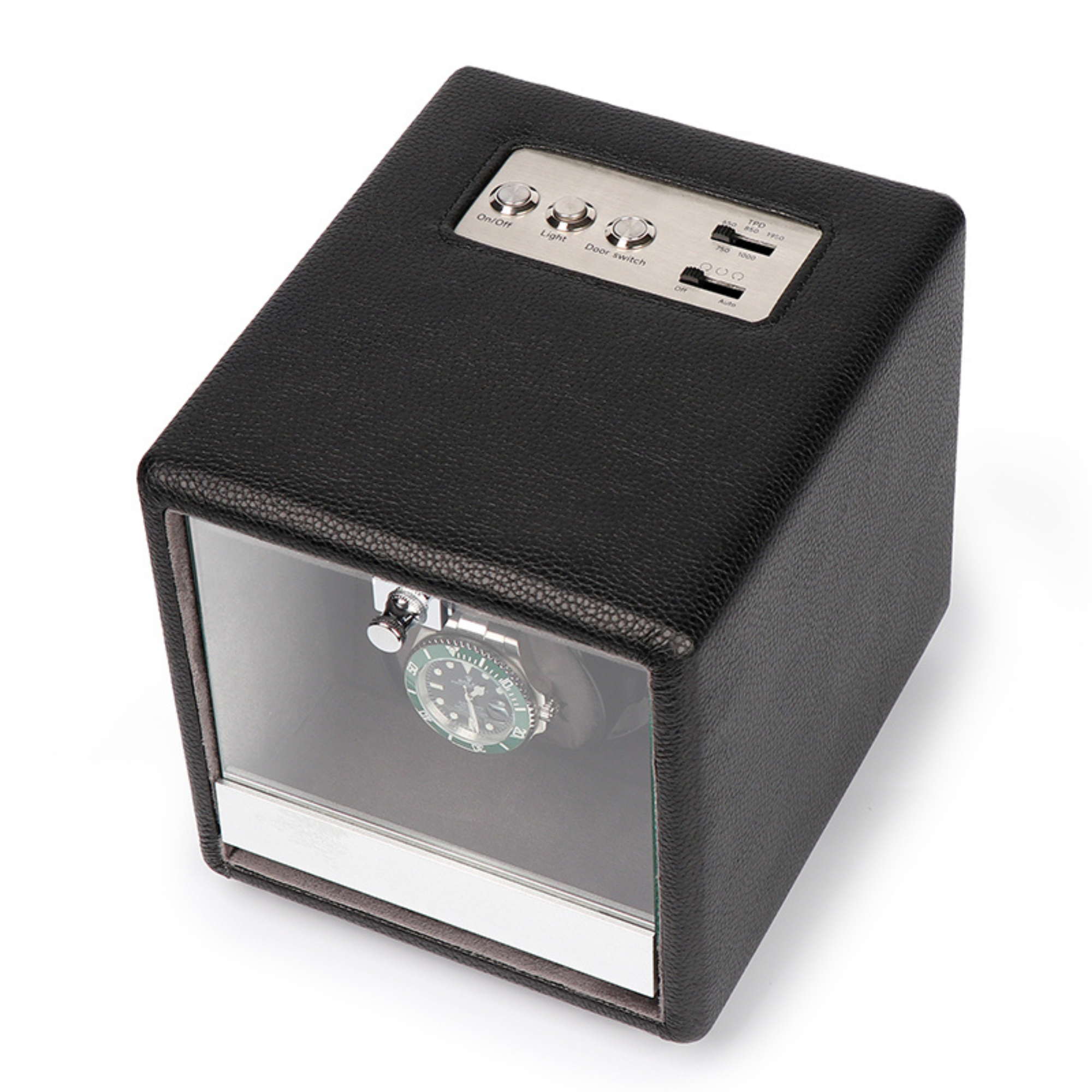 Evandale Single Watch Winder in Black Vegan Leather