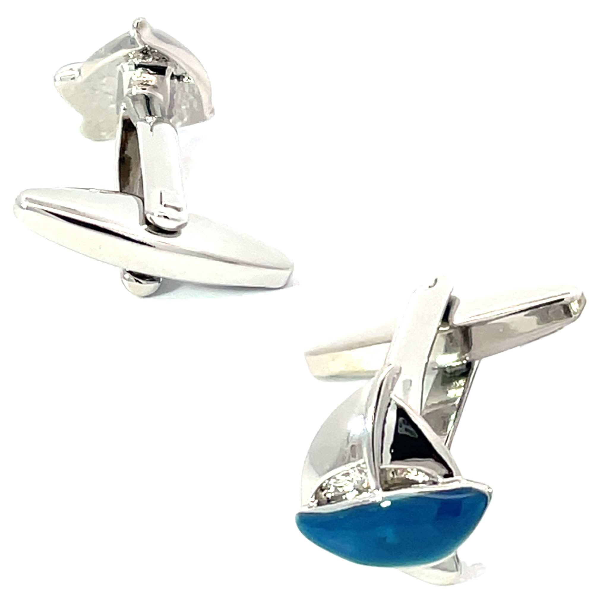 Blue/Silver Sailing Ship Cufflinks