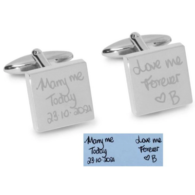 Own Handwriting Custom Engraved Cufflinks in Silver