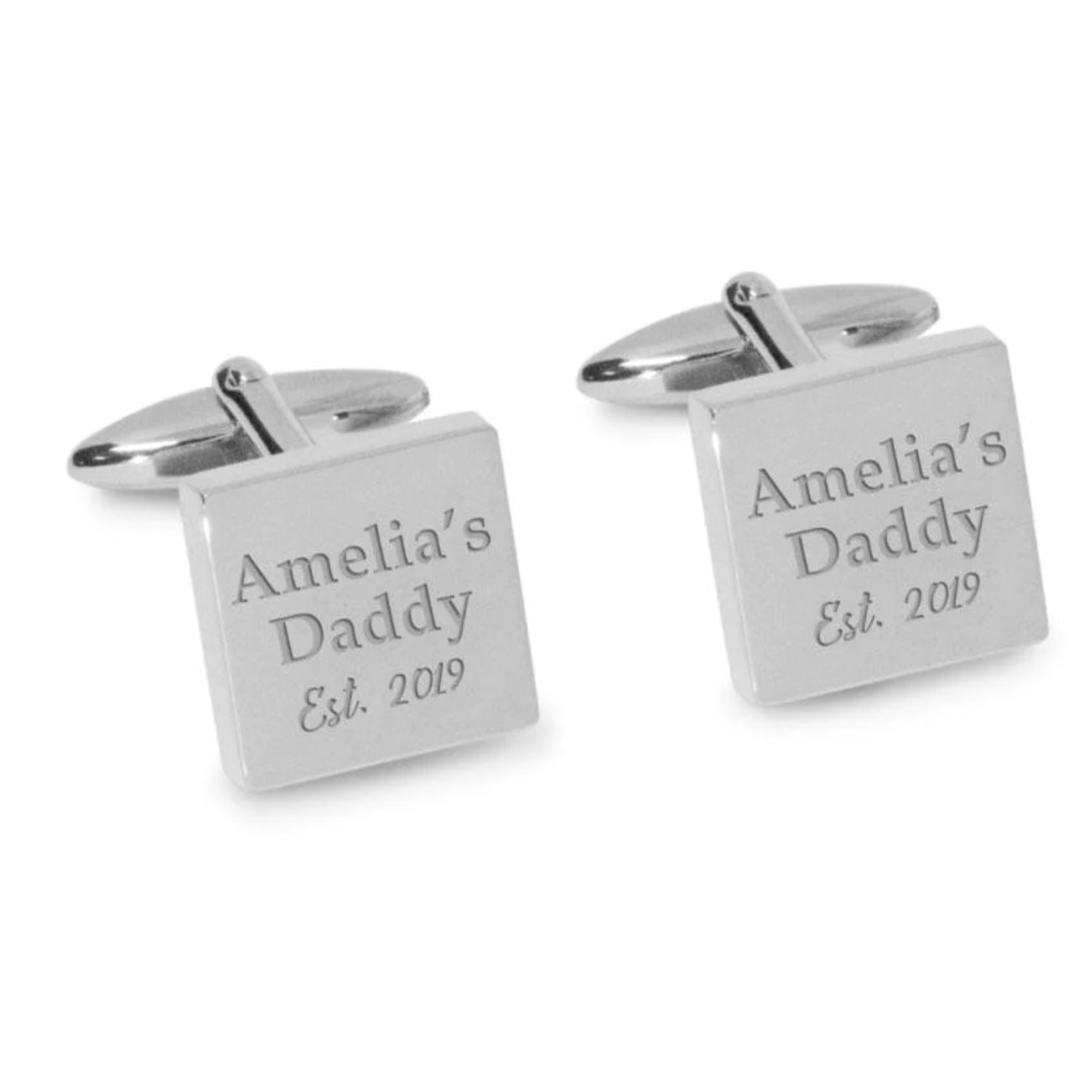 Name Daddy Year Engraved Cufflinks in Silver