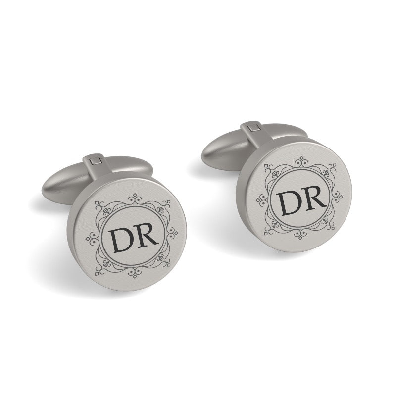 Decorated Round Initials Engraved Cufflinks