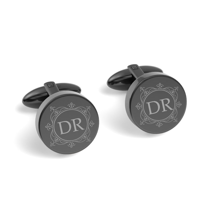 Decorated Round Initials Engraved Cufflinks