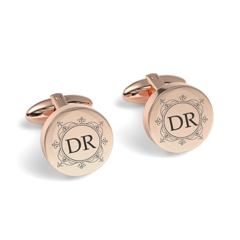 Decorated Round Initials Engraved Cufflinks