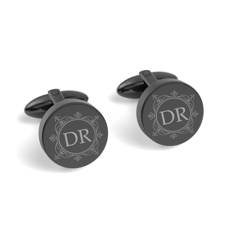 Decorated Round Initials Engraved Cufflinks