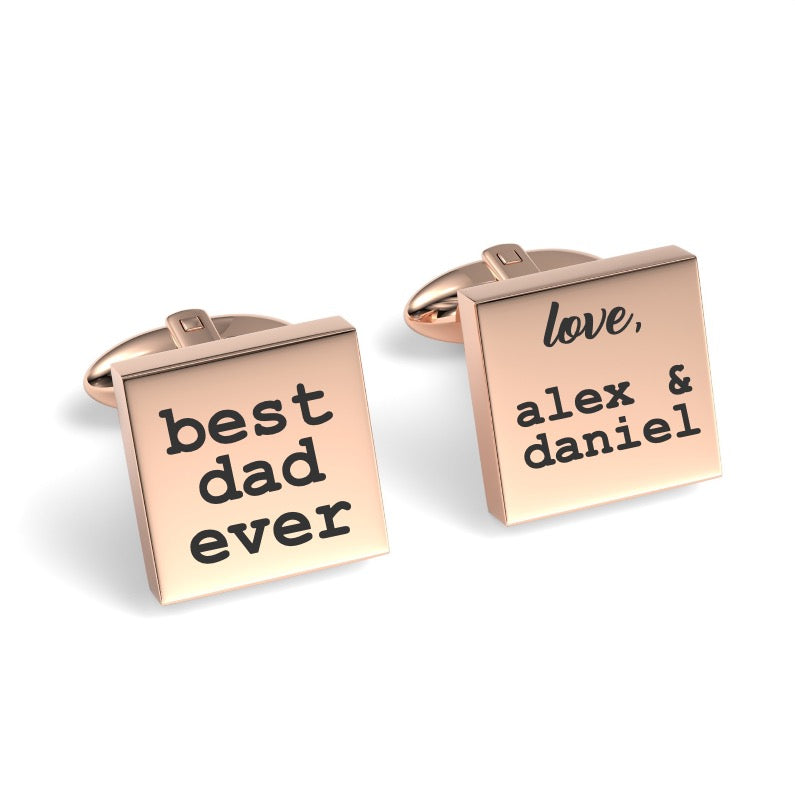 Best Dad Ever with Love Engraved Square Cufflinks