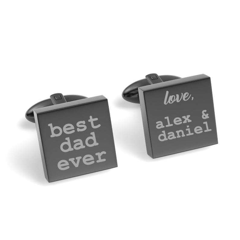 Best Dad Ever with Love Engraved Square Cufflinks