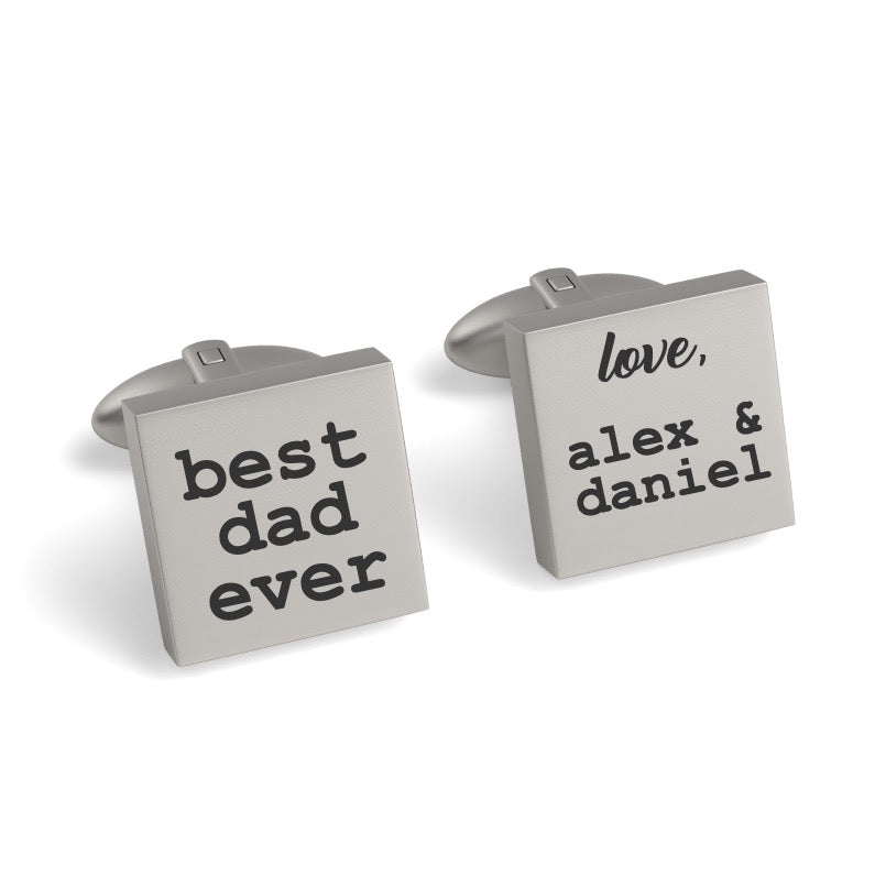 Best Dad Ever with Love Engraved Square Cufflinks