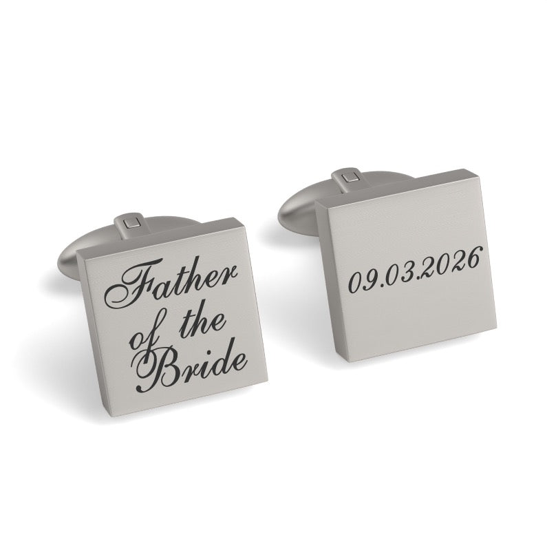 Father of the Bride Wedding Date Engraved Square Cufflinks
