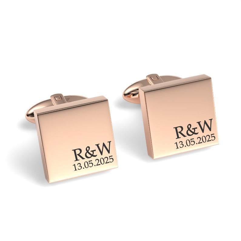 Couples Initials and Date Engraved Square Cufflinks