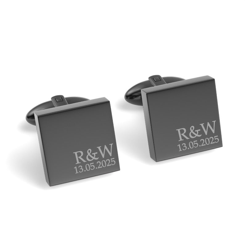 Couples Initials and Date Engraved Square Cufflinks