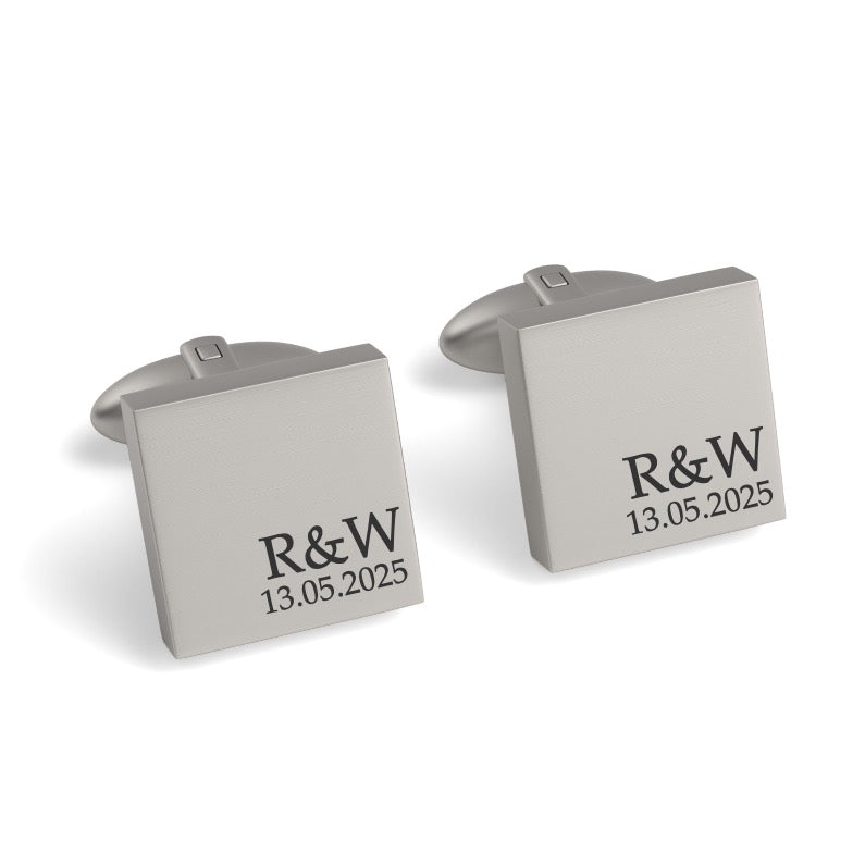 Couples Initials and Date Engraved Square Cufflinks