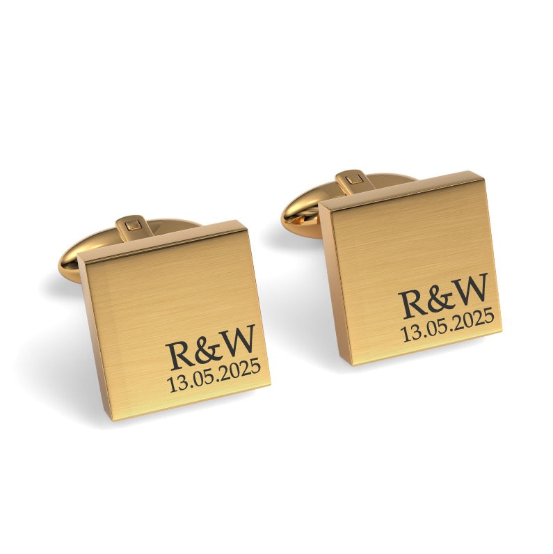 Couples Initials and Date Engraved Square Cufflinks