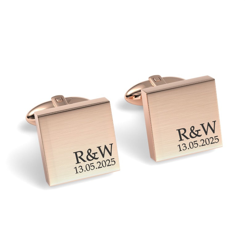 Couples Initials and Date Engraved Square Cufflinks