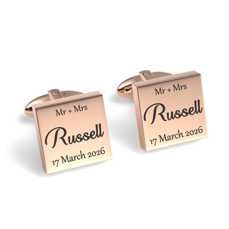 Mr & Mrs Last Name with Date Engraved Wedding Cufflinks