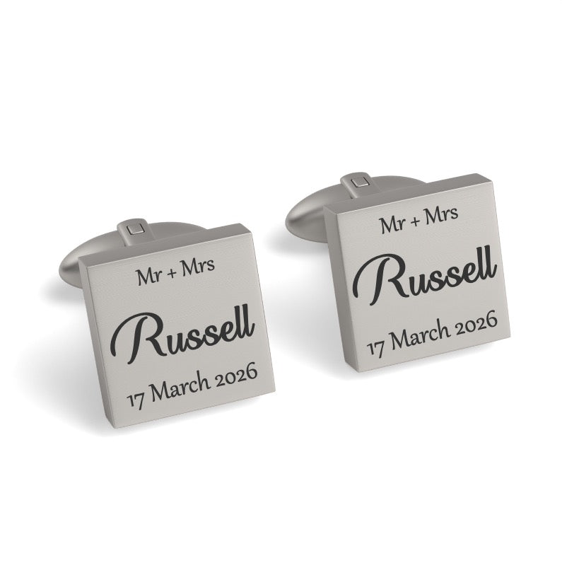Mr & Mrs Last Name with Date Engraved Wedding Cufflinks