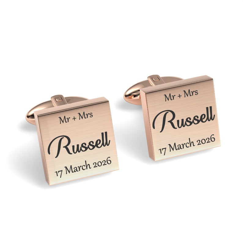 Mr & Mrs Last Name with Date Engraved Wedding Cufflinks